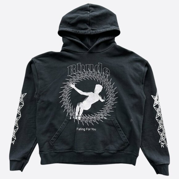 Rhude Black & White Falling For You Logo Hoodie - Picture 1 of 4